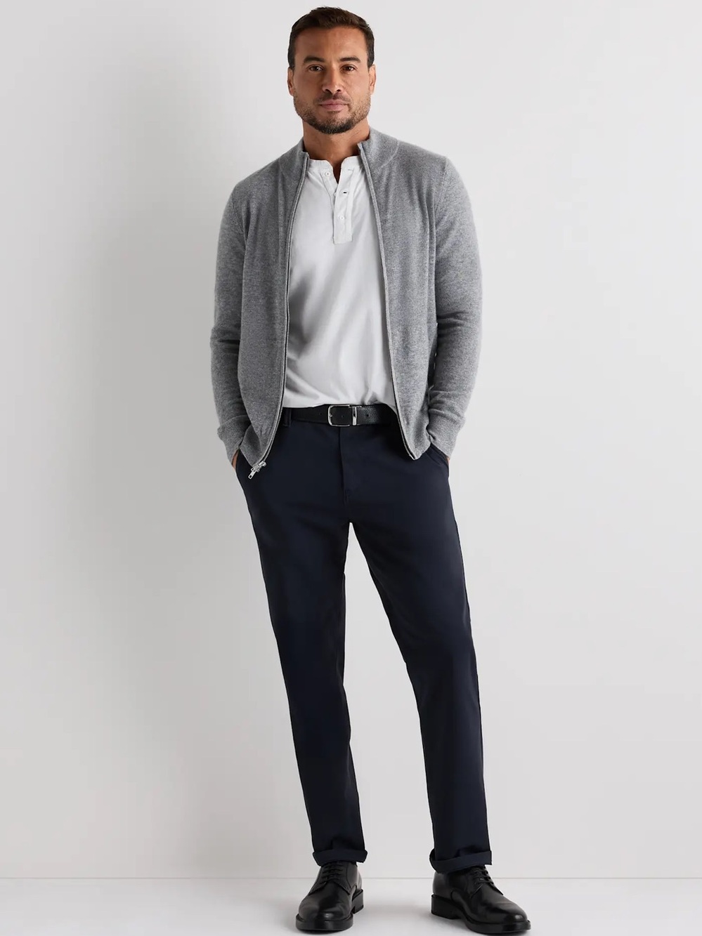 Quince Men’s Heather Grey Mongolian Cashmere Full Zip Sweater Medium